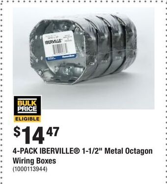 Home Depot 4-pack iberville® 1-1/2" metal octagon wiring boxes offer