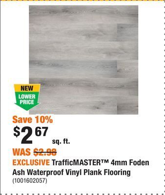 Home Depot Exclusive trafficmaster™ 4mm foden ash waterproof vinyl plank flooring offer