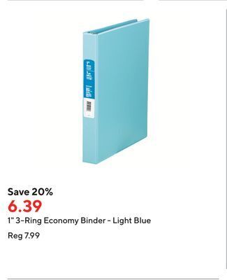 Staples 1" 3-ring economy binder - light blue offer