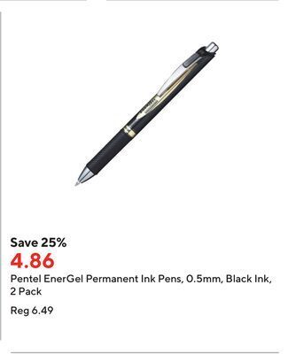 Staples Pentel energel permanent ink pens, 0.5mm, black ink, 2 pack offer