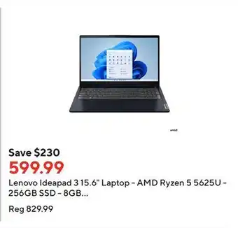 Staples Lenovo ideapad 3 15.6" laptop - amd ryzen 5 5625u - 256gb ssd - 8gb ram - windows 11 home offer
