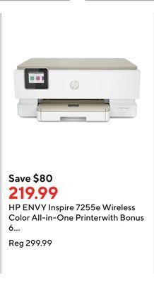 Staples Hp envy inspire 7255e wireless color all-in-one printerwith bonus 6 months of instant ink with hp+ (1w2y9a) offer