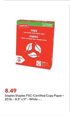 Staples Staples fsc-certified copy paper - 20 lb. - 8.5" x 11" - white - 500 sheets offer