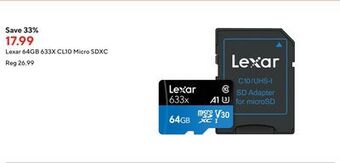 Staples Lexar 64gb 633x cl10 micro sdxc offer