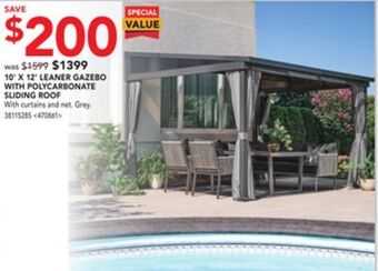 RONA 10' x 12' leaner gazebo with polycarbonate sliding roof offer
