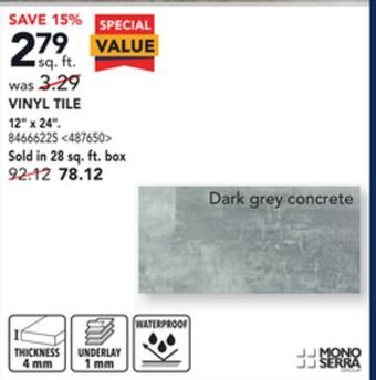 RONA Mono serra vinyl tile, 12" x 24" offer