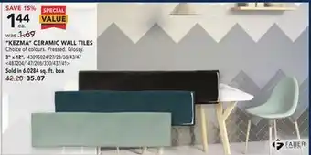 RONA Faber "kezma" ceramic wall tiles, 3" x 12" offer