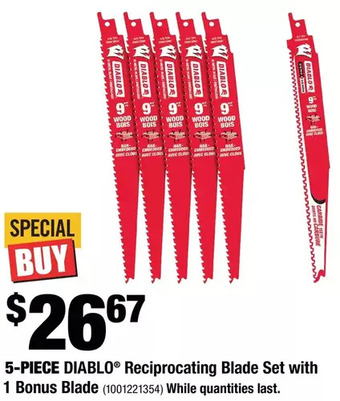 Home Depot 5-piece diablo reciprocating blade set with 1 bonus blade offer