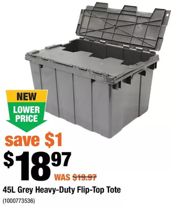 Home Depot 45l grey heavy-duty flip-top tote offer