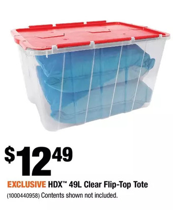Home Depot Hdx 49l clear flip-top tote offer