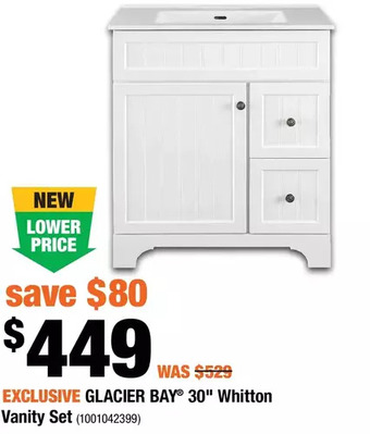 Home Depot Glacier bay 30" whitton vanity set offer