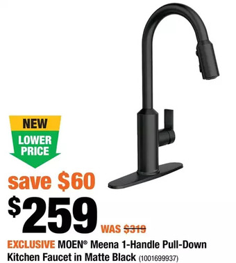 Home Depot Moen meena 1-handle pull-down kitchen faucet in matte black offer