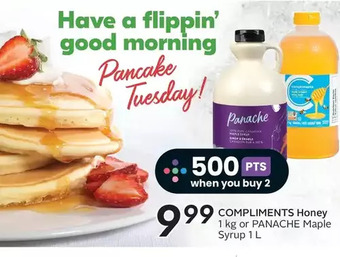 Sobeys Compliments honey or panache maple syrup offer