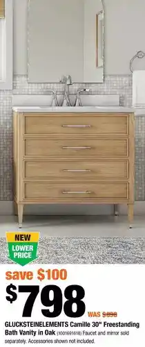 Home Depot Glucksteinelements camille 30" freestanding bath vanity in oak offer