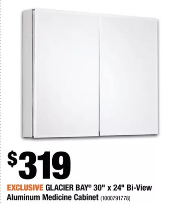 Home Depot Glacier bay 30" x 24" bi-view aluminum medicine cabinet offer
