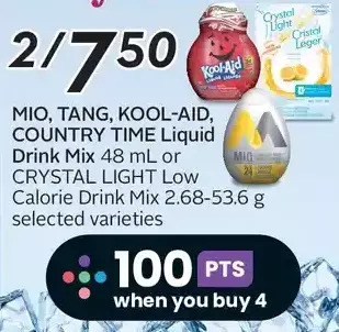 Sobeys Mio, tang, kool-aid, country time liquid drink mix or crystal light low calorie drink mix offer