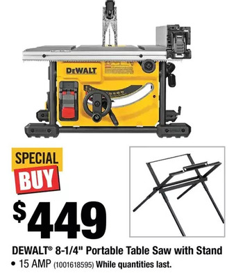 Home Depot Dewalt 8-1/4" portable table saw with stand offer