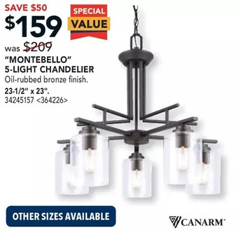RONA Canarm "montebello" 5-light chandelier offer