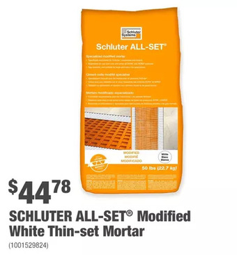 Home Depot Schluter all-set modified white thin-set mortar offer