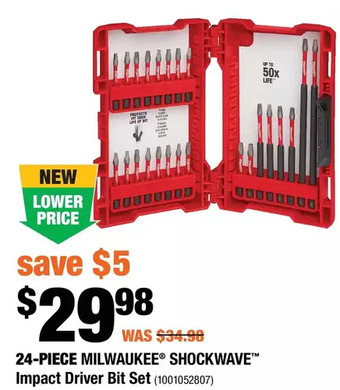 Home Depot 24-piece milwaukee shockwave impact driver bit set offer
