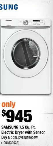 Home Depot Samsung 7.5 cu. ft. electric dryer with sensor dry offer