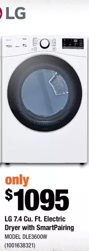 Home Depot Lg 7.4 cu. ft. electric dryer with smartpairing offer