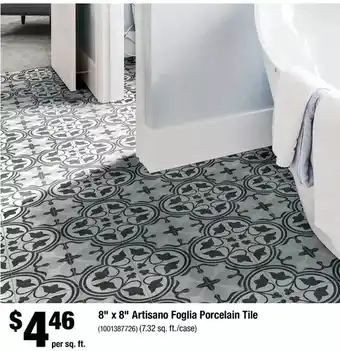 Home Depot 8" x 8" artisano foglia porcelain tile offer