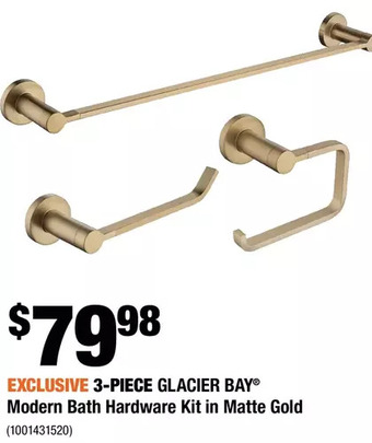 Home Depot 3-piece glacier bay modern bath hardware kit in matte gold offer