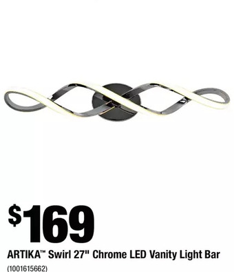 Home Depot Artika swirl 27" chrome led vanity light bar offer