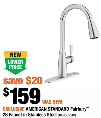 Home Depot American standard fairbury 2s faucet in stainless steel offer