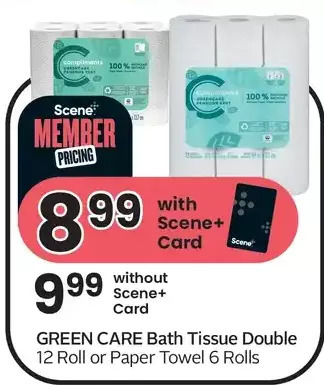 Sobeys Green care bath tissue double or paper towel offer