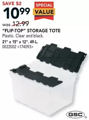 Lowe's Gsc "flip-top" storage tote offer