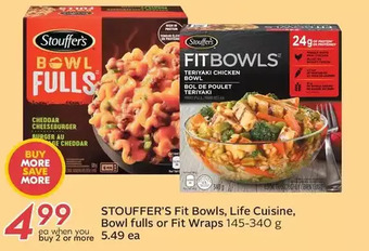 Sobeys Stouffer's fit bowls, life cuisine, bowl fulls or fit wraps offer
