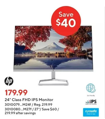 Staples Hp 24" class fhd ips monitor offer