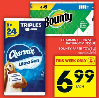 Food Basics Charmin ultra soft bathroom tissue | bounty paper towels offer