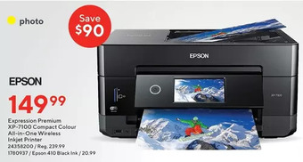 Staples Epson expression premium xp-7100 compact colour all-in-one wireless inkjet printer | 410 black ink offer