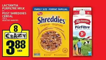 Food Basics Lactantia purfiltre milk | post shreddies cereal offer