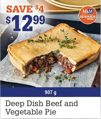 M & M Food Market Deep dish beef and vegetable pie offer