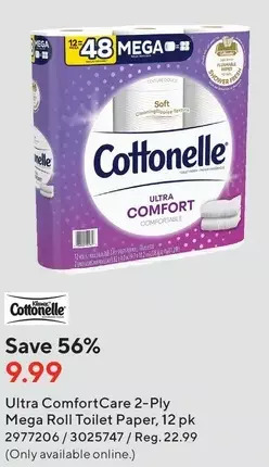 Staples Cottonelle ultra comfortcare 2-ply mega roll toilet paper offer