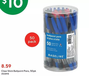 Staples Clear stick ballpoint pens offer