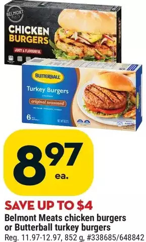 Giant Tiger Belmont meats chicken burgers offer