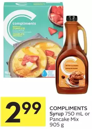 Foodland Compliments syrup or pancake mix offer