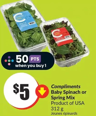 FreshCo Compliments baby spinach or spring mix offer
