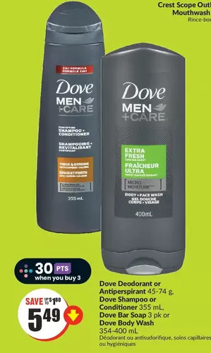 FreshCo Dove deodorant or antiperspirant, dove shampoo or conditioner, dove bar soap or dove body wash offer