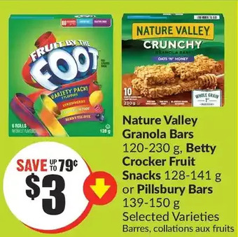 FreshCo Nature valley granola bars, betty crocker fruit snacks or pillsbury bars offer