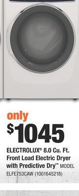 Home Depot Electrolux® 8.0 cu. ft. front load electric dryer with predictive dry™ offer