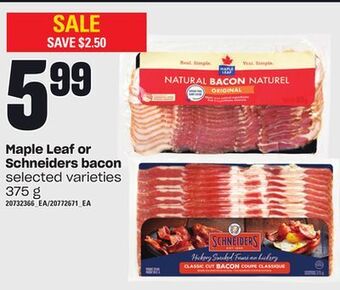 Zehrs Markets Maple leaf or schneiders bacon, 375 g offer