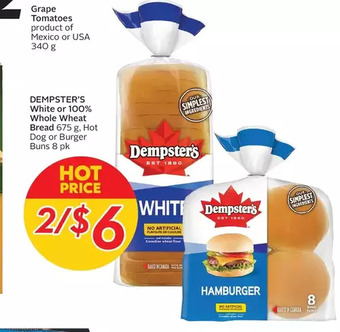 Sobeys Urban Fresh Dempster's white or 100% whole wheat bread, hot dog or burger buns offer