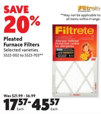 Home Hardware Pleated furnace filters offer