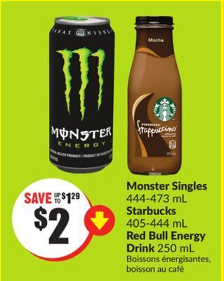 Chalo FreshCo Monster singles 444-473 ml starbucks 405-444 ml red bull energy drink 250 ml offer